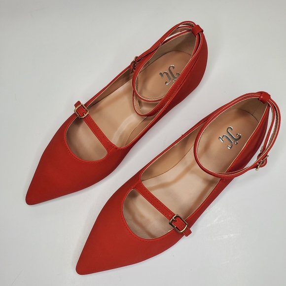 Red Ankle Strap Mary Jane Flats - Picture 4 of 8